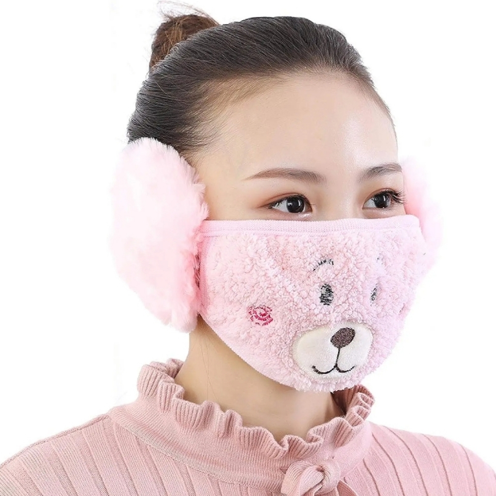 Face Mask Reusable washable 2-in-1 Mouth Cover Earmuff Plush Bear Warm Mask